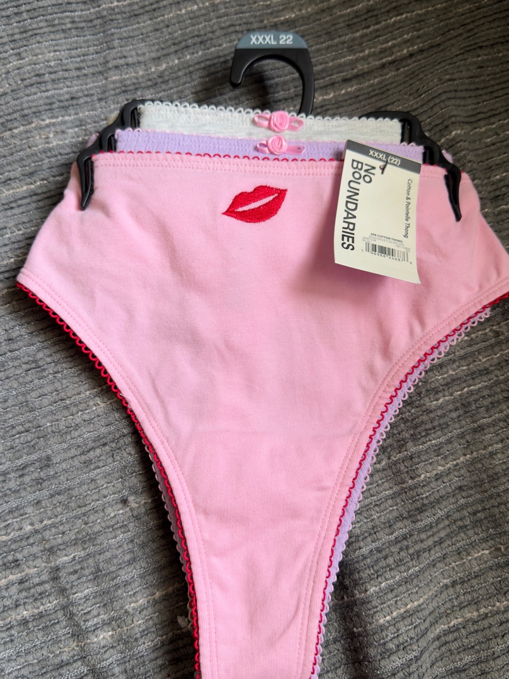 No Boundaries Girls Pink Panties with Red Lip Embroidery - 3 Pack